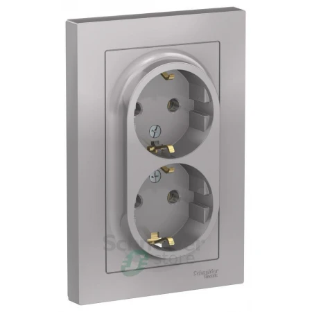 ATN000324 - ATLASDESIGN РОЗЕТКА двойная с заземлением, 16А, в сборе, АЛЮМИНИЙ