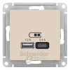 ATN000239 - ATLASDESIGN USB РОЗЕТКА A+С, 5В/2,4А, 2х5В/1,2А, механизм, БЕЖЕВЫЙ