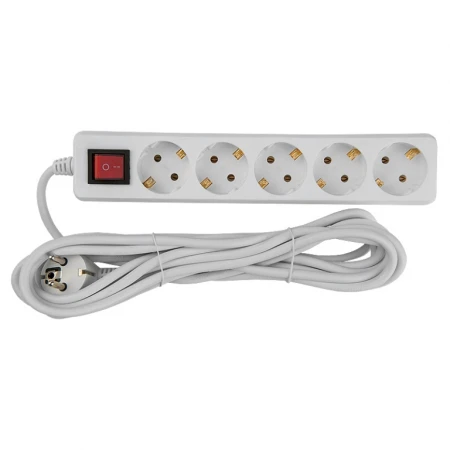 Удлинитель бытовой General GES-16-3x100-5-7m-S, 16А, 3х1 мм2, 5 мест, 7 метров, с заземлением, с выключателем