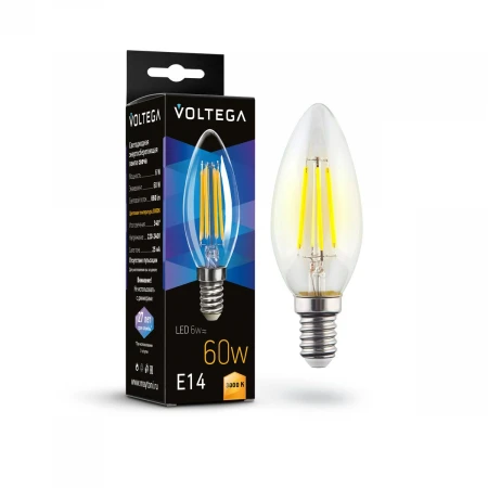 Лампа светодиодная Voltega E14 6W 3000К прозрачная 7198