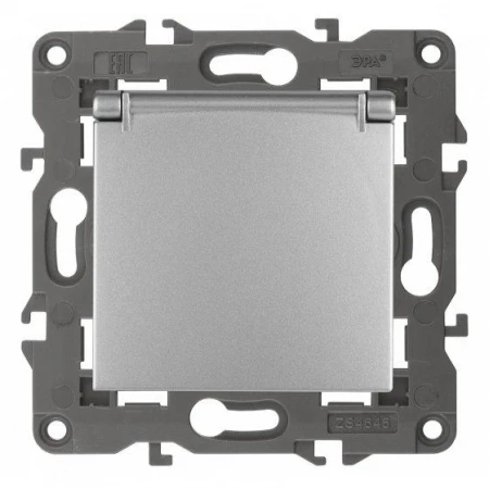 14-2103-03 ЭРА Розетка 2P+E Schuko со шторками с крышкой, 16A-250В, IP20, Эра Elegance, алюминий